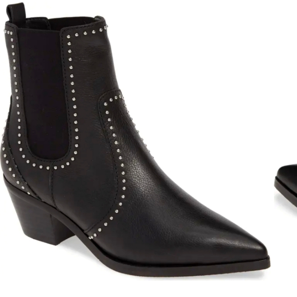PAIGE Willa Studded Chelsea Boots Black Leather Western Ankle Boot Size 7